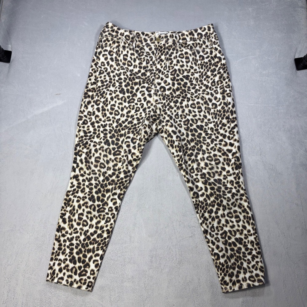 Frame Denim Ali High Rise Cigarette Jeans Leopard Print Size 34 Animal Slim Leg